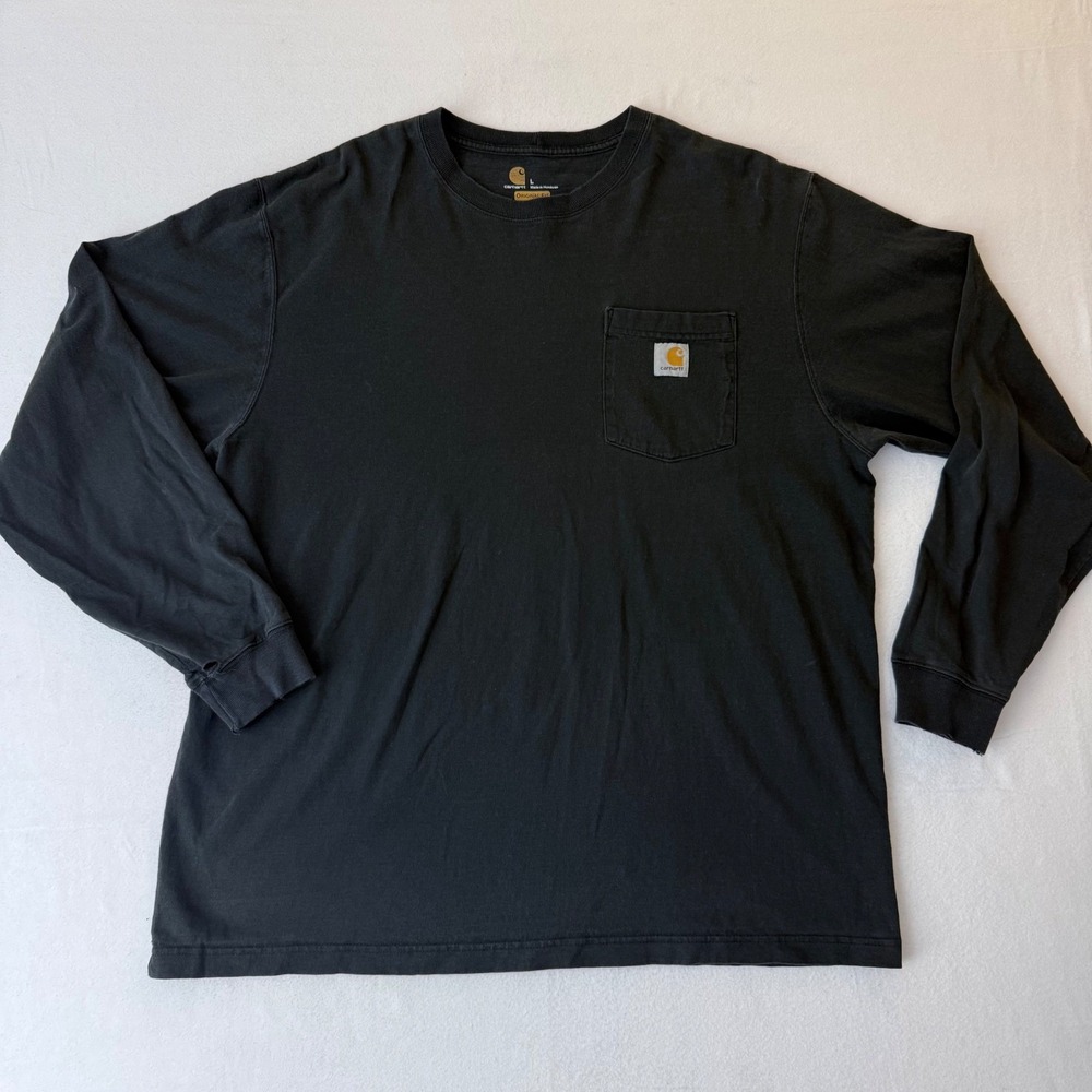 Carhartt Mens Long Sleeve Pocket T-Shirt Black Original Fit K126 Large Faded‎